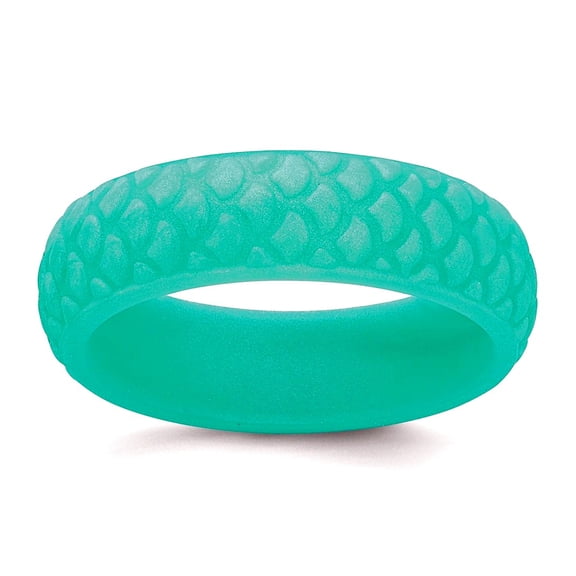 Silicone Sky Blue Mermaid Pattern 5.7mm Domed Band Size 8 Ring for Women and Men - .8 Grams
