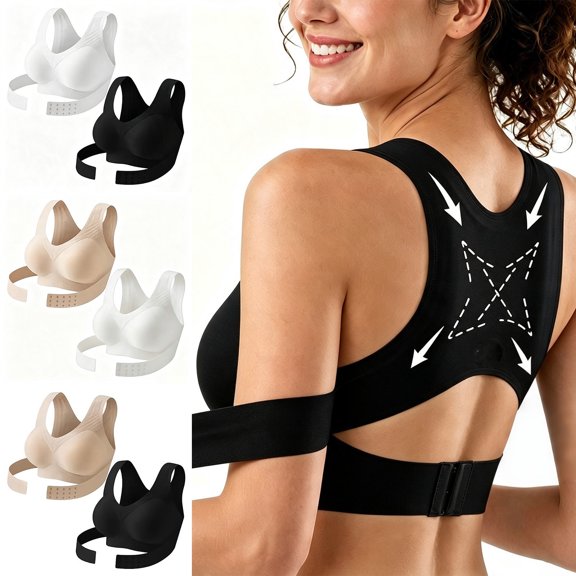 YUANxueke Womens 2-Pack Posture Bras Seamless Wireless Padded Bra Push Up Back Supportive Brasieres