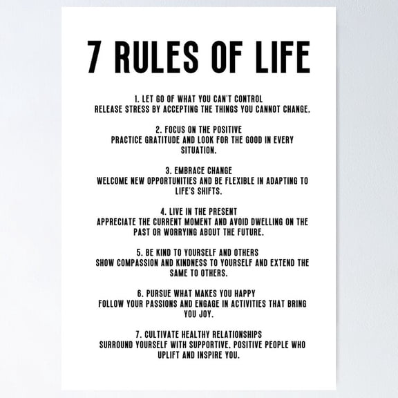 7 Rules Of Life Motivation Quotes Poster- Unframed Poster | Wall Art | Perfect For Home Decor & Gifts, 8x12