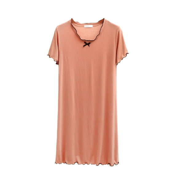 Fewfanhot Women's Lace Trim V-Neck Short Sleeve Nightgown Solid Color Sleep Dress, Loose Fit Ankle-Length Sleepwear