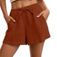 thumbnail image 2 of Cotton Gauze Shorts for Women 2026 Summer Elastic Waist Drawstring Loose Fit Casual Beach Vacation Shorts Vermilion M, 2 of 6