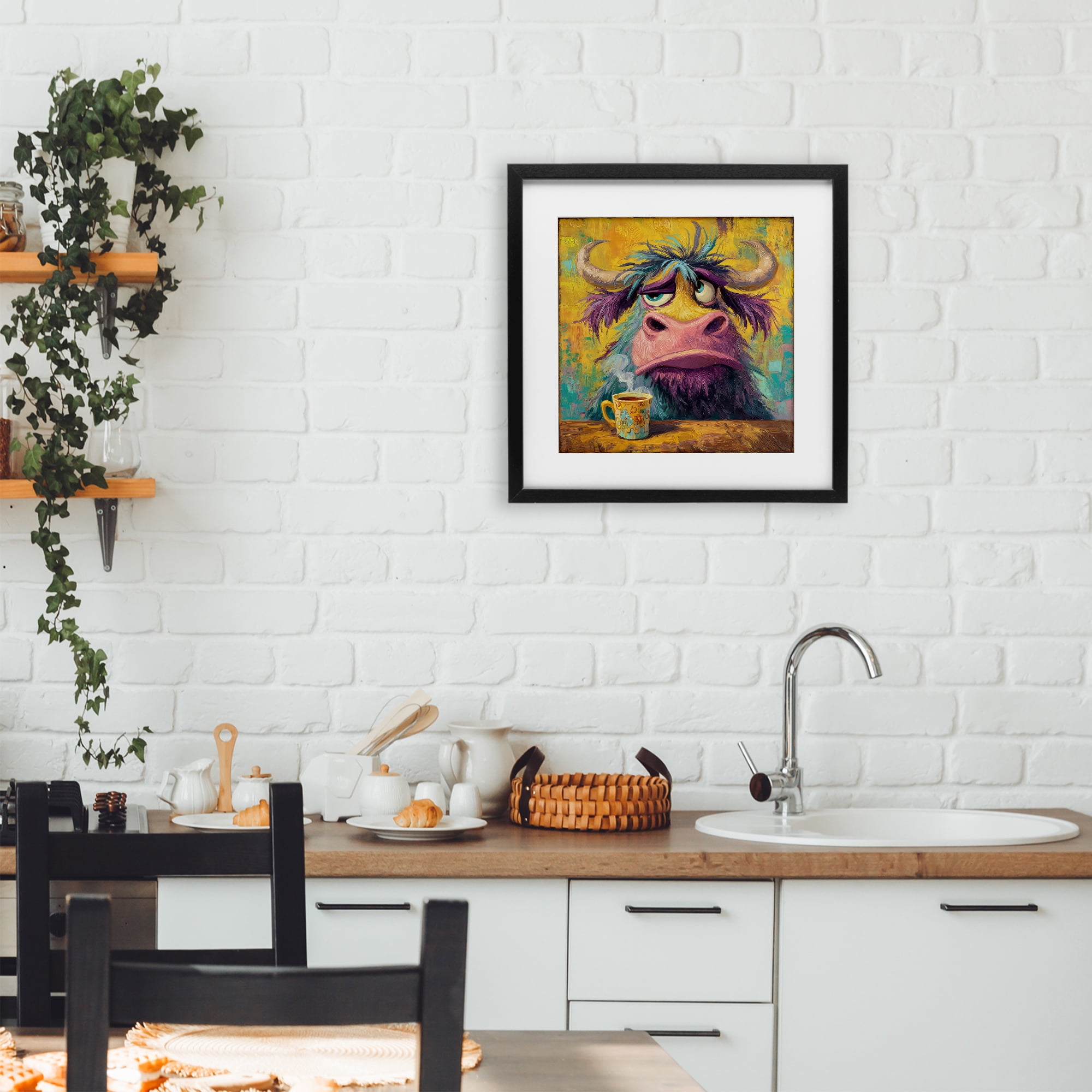 Stupell Industries Grumpy Cow & Mug Black Framed Print Under Glass, design by The Wands Want