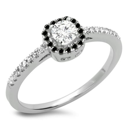 Dazzlingrock Collection 0.45 Carat (ctw) 14K Round Black & White Diamond Halo Engagement Ring 1/2 CT, White Gold, Size 9