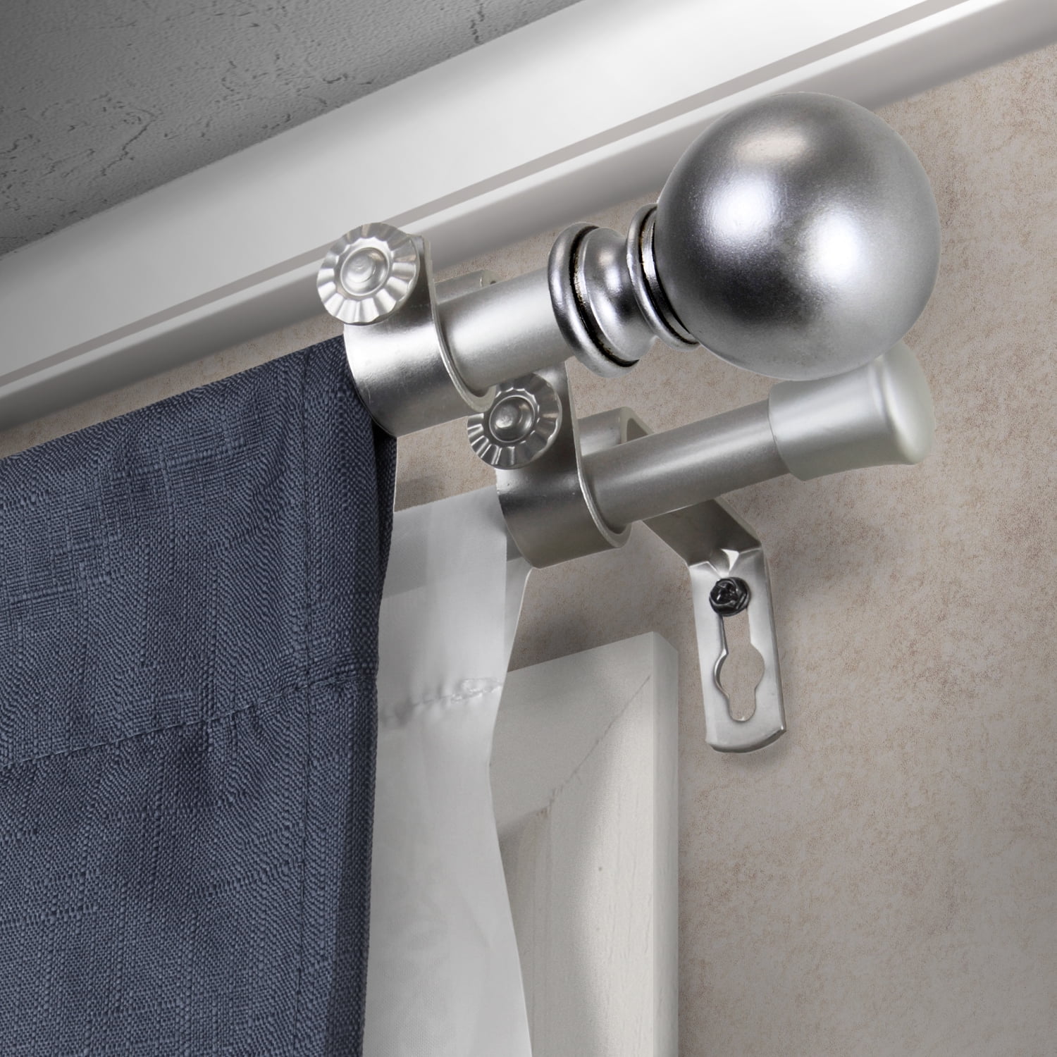 Central Design Products Steel 0.62" Modern Double Curtain Rod, Silver