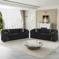 thumbnail image 6 of Mid Century Modern Chesterfield Sofa Couch, 90.6" Velvet Couch Black and Gold Sofa Luxury Loveseat for Living Room, Tufted Sofas with 2 Pillows & Classic Golden Decor, Jet Black, 6 of 7