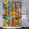 thumbnail image 2 of Colorful Bohemian Flowers Shower Curtain - Funky Retro Hippie 60s 70s Aesthetic, Washable Polyester Durable Fabric, Includes Hooks, 72x84 Inch, Perfect for Vintage-Inspired Bathrooms, 2 of 6