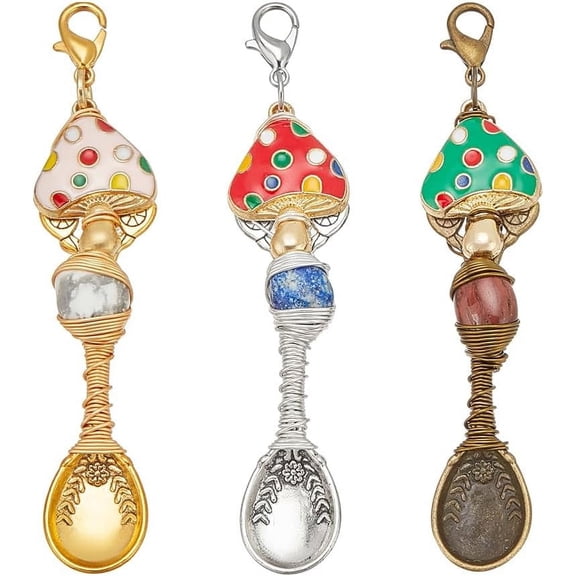 3 Pcs 3 Colors Natural Gemstone Beads Spoon Alloy Wire Wrapped Necklace Spoons for DIY Craft Jewelry Making Necklace Bracelet Key Chain 3 Inch Long