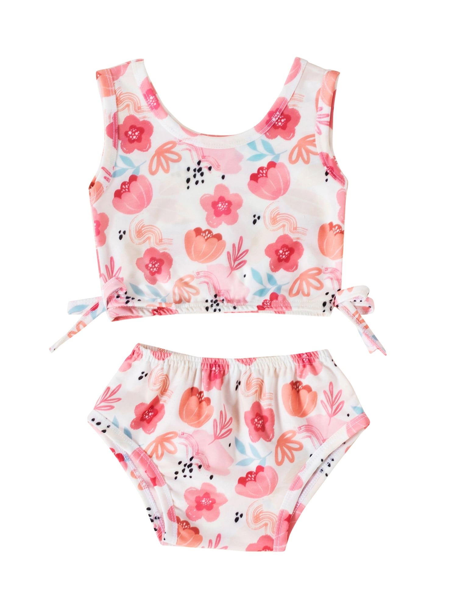 White Bathing Suit with Red Ruffles for Infant Girls and Kids 