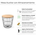 thumbnail image 4 of Mesa Auxiliar Redonda de Madera y Metal Negro Diseño de Cesto con Tapa Extraíble | Mesa Lateral Moderna para Sala, Recámara o Estudio, Ideal para Decoración y Almacenamiento., 4 of 6