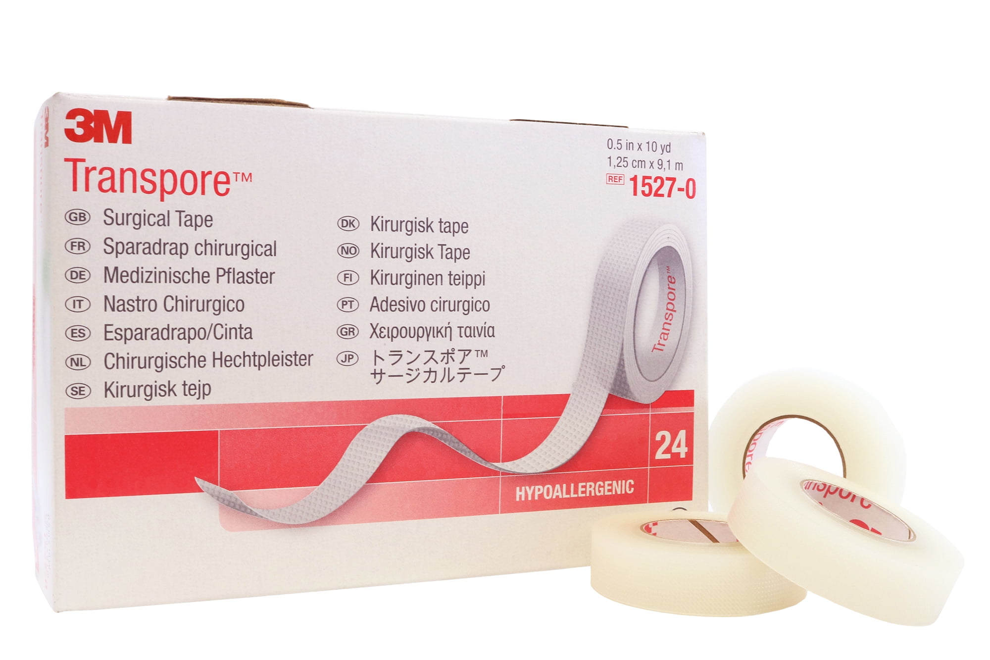 3M Transpore Surgical Tape 15270, 1/2 inch x 10 yard 24 Rolls/Box
