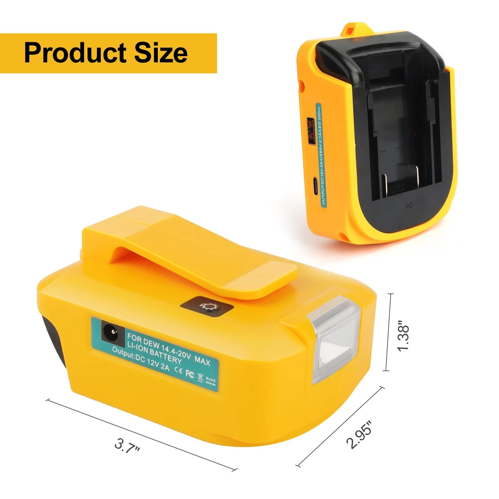USB Power Charger Adapter Converter For Dewalt 18V 20V Type-C LED Work Light