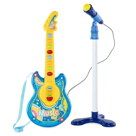 Best Choice Products 19in Kids Toddlers Electric Battery Operated Flash Guitar Pretend Play Musical Band Instrument Toy Playset w/ Microphone, Adjustable Stand, MP3 Compatibility - (Best Cheap Mice For Cs Go)