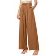 thumbnail image 1 of Afdoent Women Pants Ladies Summer High Waisted Drawstring Linen Wide Leg Beach Pants With Pockets Comfortable Casual Solid Color Loose Fit Trousers For Vacation Loose Fit, 1 of 5