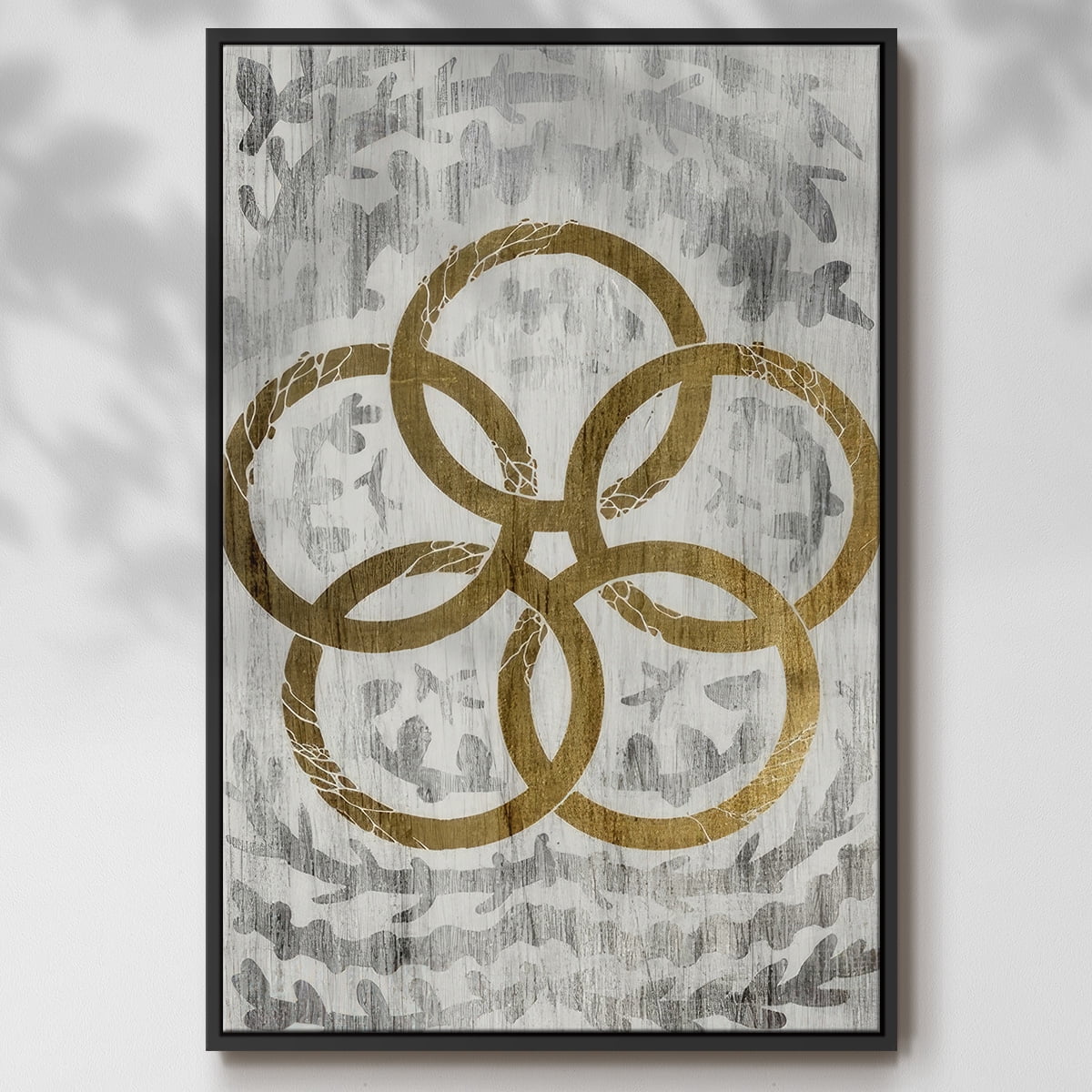 Five Golden Rings - Gold Leaf Holiday - Framed Gallery Wrapped Holiday Canvas - 27 x 41 - Black Frame