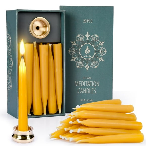 Candles AGLARY de cera de abeja pura de 20 minutos con soportes de latón, 20 unidades