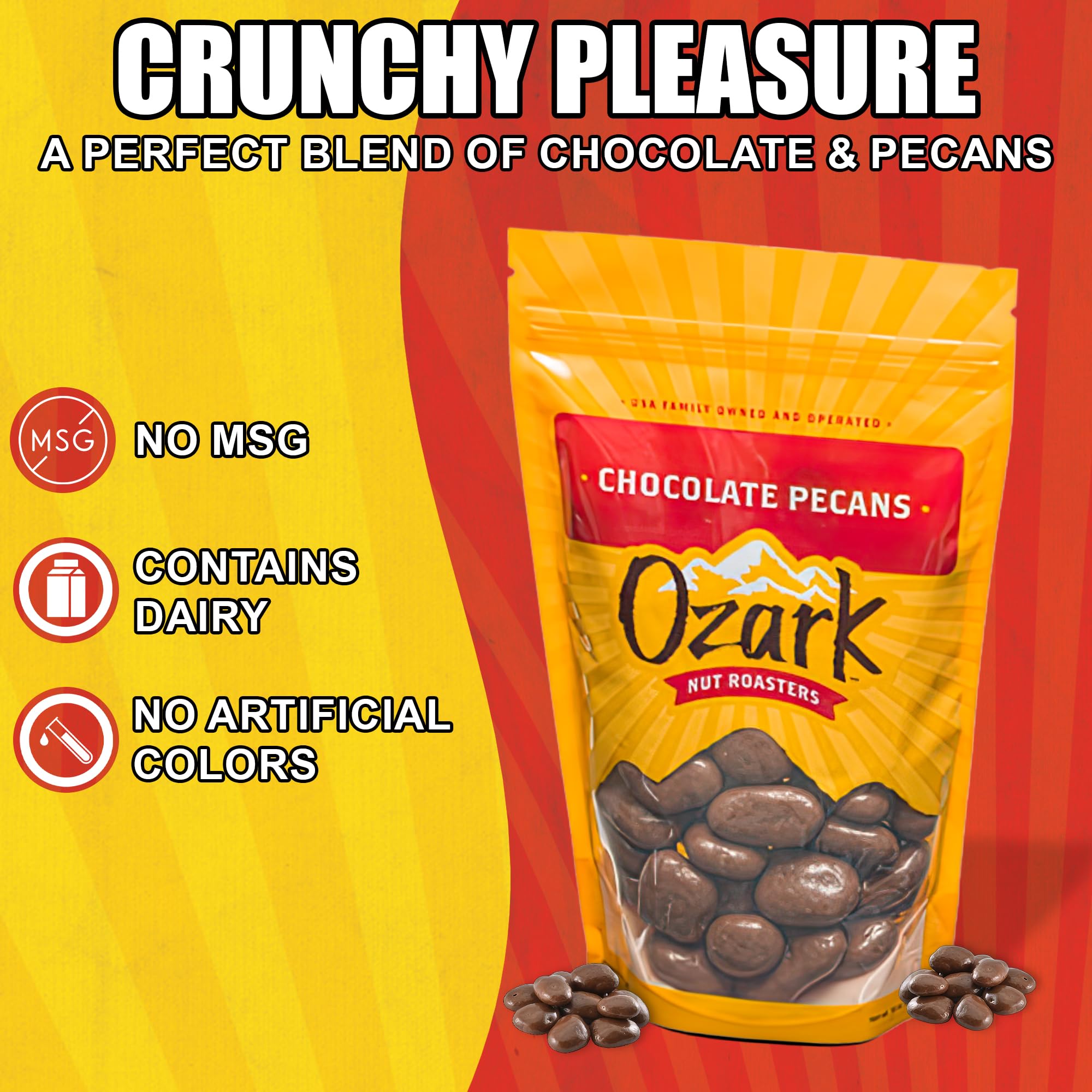 OZARK NUT ROASTERS, Chocolate-Covered STF9&nbsp;Pecans, Chocolate Flavored Snack Nuts, World-Class Gourmet Candied Savory Peanuts, Resealable Pack (16.0 oz)