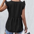 thumbnail image 3 of Vedolay Tops Women 2023 Short Sleeves Half Zipper V-Neck Solid Color Tops Casual Tees Loose Fit Pull-up Sleeves Blouse,Black L, 3 of 4