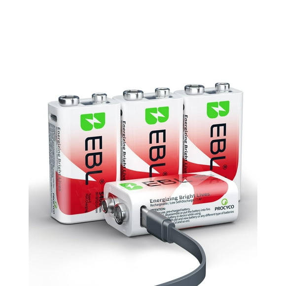 Batería recargable de litio 9V EBL de 5400 mWh, paquete de 4