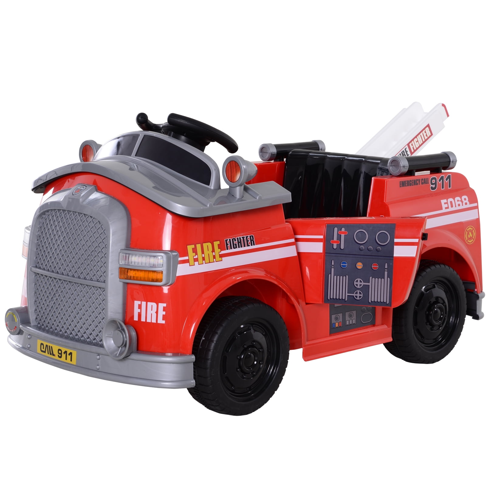 Aosom Kids RideOn Fire Truck Car Pretend Play Toy Car 6V with Parental