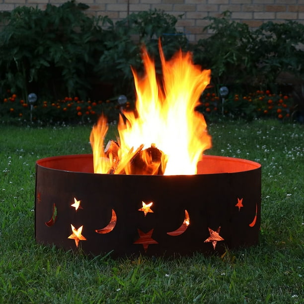 Sunnydaze Fire Pit Ring Heavy Duty Outdoor Above Or In Ground Rustic Stars And Moon 30 Inch Walmart Com Walmart Com