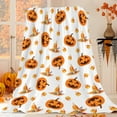 thumbnail image 2 of Halloween Theme Throw Blanket Happy Jack O Lantern Pumpkins with Candy Witch Hat Blanket Cozy Soft Lightweight Flannel Plush Blankets for Bed Couch Living Room Sofa Chair,50x60 Inch, 2 of 6