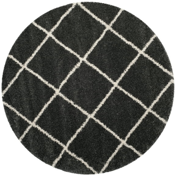 SAFAVIEH Hudson Amias Geometric Shag Area Rug, Dark Grey/Ivory, 8' x 8' Round