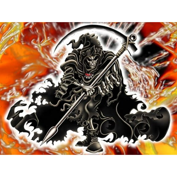 Grim Reaper with background Edible Icing Sheets- Assorted Image Cake Toppers-Frosting Sheets- Cookies- Cupcake Toppers (6 Inch Round)