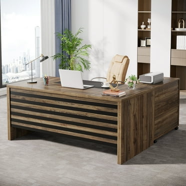 Tribesigns 62.2" Executive Desk with Mobile File Cabinet, L-Shaped Office Desk with Storage Shelves, Large Computer Desk Business Workstation Set for Home Office, Gray
