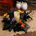 thumbnail image 3 of Halloween Candle Garland, Artificial Wreath Black Purple Leaves with Colorful Flowers, 11.81 Inch Halloween Table Centerpiece Home Kitchen Farmhouse Decor., 3 of 6