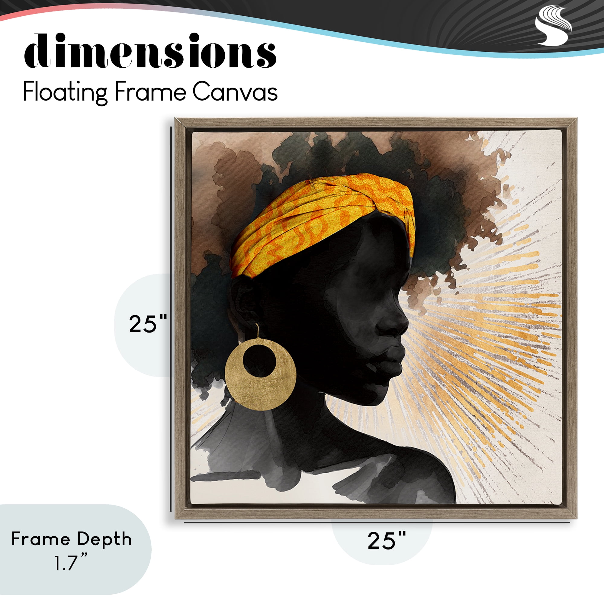 Stupell Industries Sunburst Silhouette with Headwrap Brown Framed Floater Canvas Wall Art, design by CAD Designs