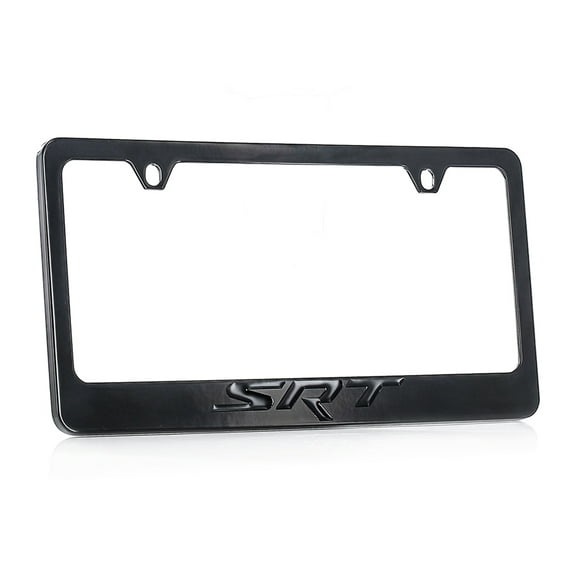 SRT wordmark black on black solid metal license plate frame holder
