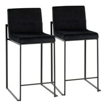 Fuji Contemporary High Back Counter Stool In Black Steel And Black Velvet - Set Of 2