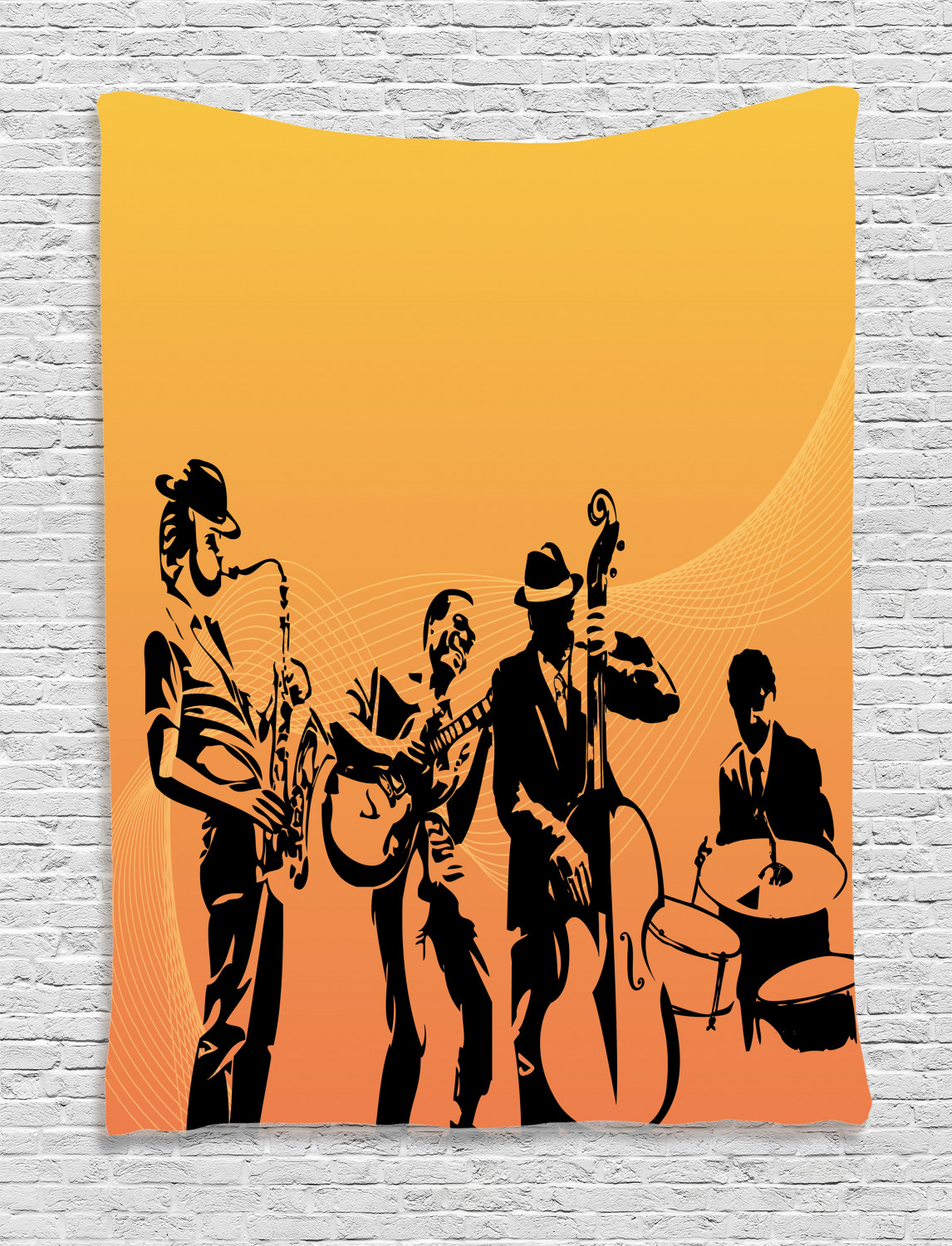 Jazz Music Tapestry, Silhouette of Jazz Quartet Performing on Stage