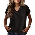 thumbnail image 2 of Women's V Neck Batwing Sleeve Tops Trendy Casual T Shirts Comfortable Soft Solid Color Loose Fit Dressy Summer Shirts Black XXL, 2 of 4