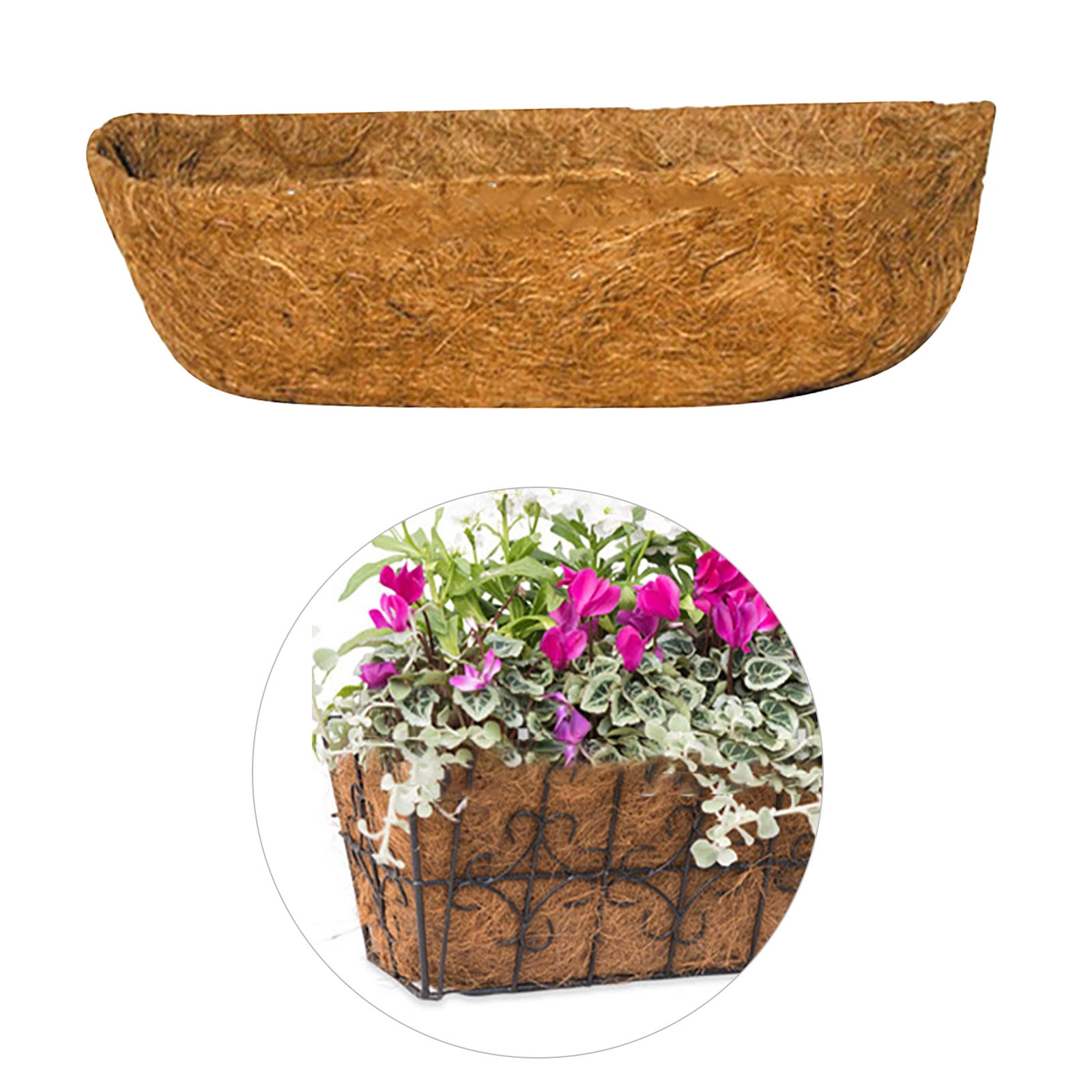 3PCS 23.6in Liners for Planters, Pre-Formed Trough Coconut Fiber Liner Replacement for Window Box, Fence Flower Baskets, Garden Flower Pot