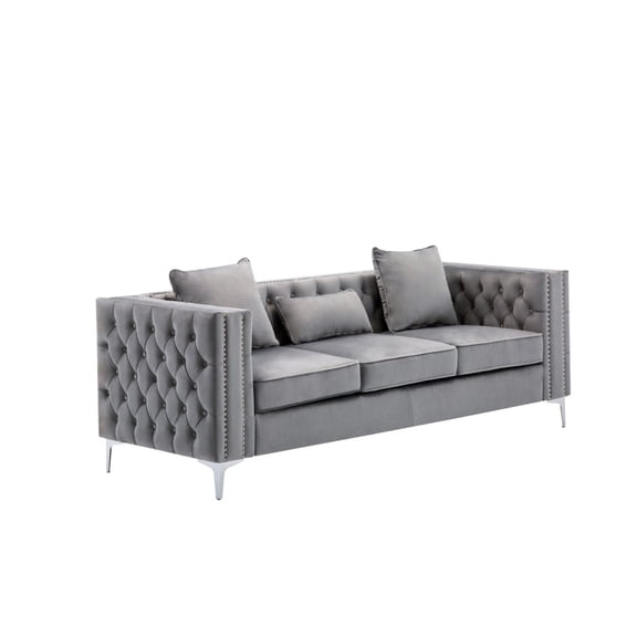7' Pewter Gray Solid Velvet Modern Style Sofa