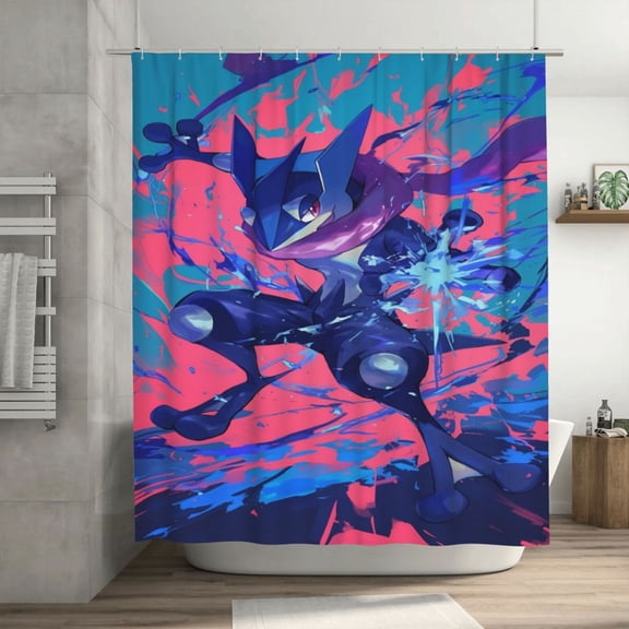 Greninja Shower Curtain Waterproof Polyester Washable Bathroom Curtain Decorative Bath Curtain with 12 Hooks 72 x 72 Inch, Plastic