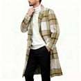 thumbnail image 6 of Business Casual Peacoats for Men with Pockets Long Length Woolen Jackets Mens Trendy Plaid Printed Long Sleeve Button-Down Collared Work Trench Coat, 6 of 7