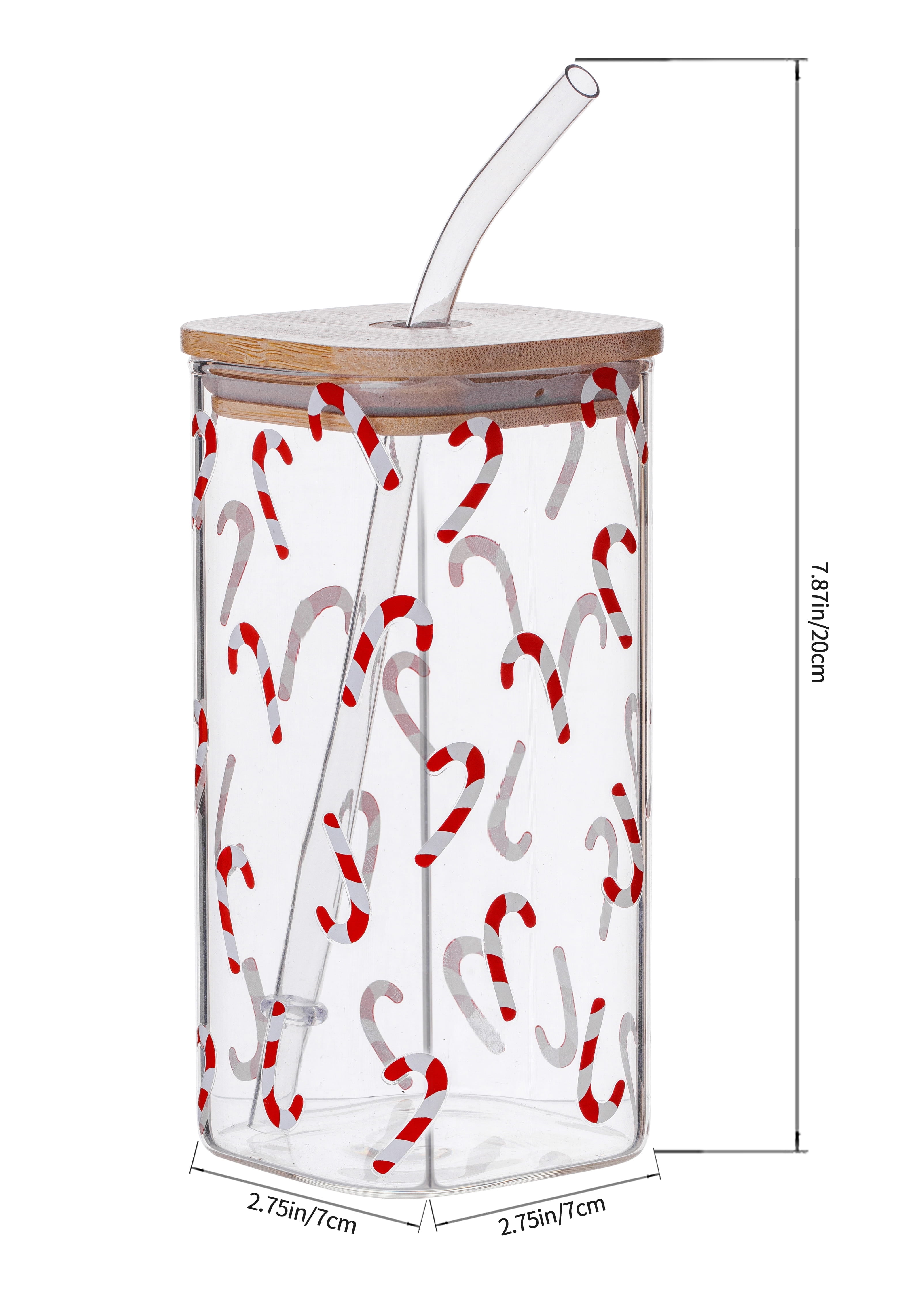 Holiday Time Candy Cane Clear Square Glass Sipper, 1pk