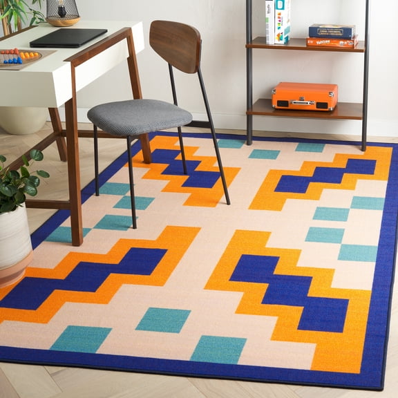 Safavieh Digital Artifact Sandford Geometric Machine Washable Area Rug, Orange/Purple, 5' x 7'