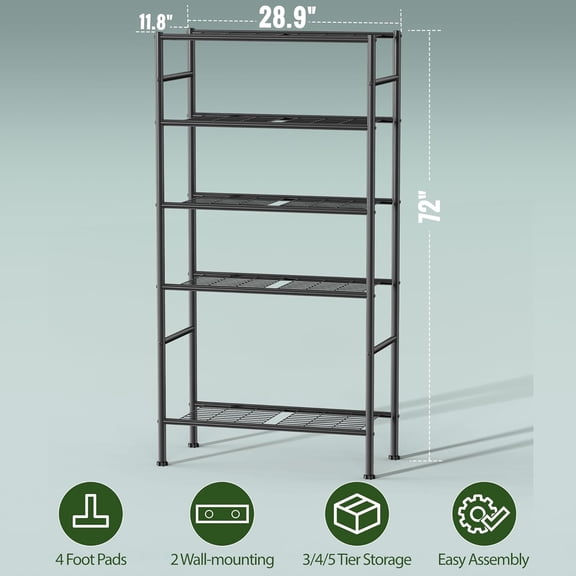 5 Tier Kitchen Microwave Cart with Metal Frame, Rolling Storage Shelf for Pantry and Garage, Black
