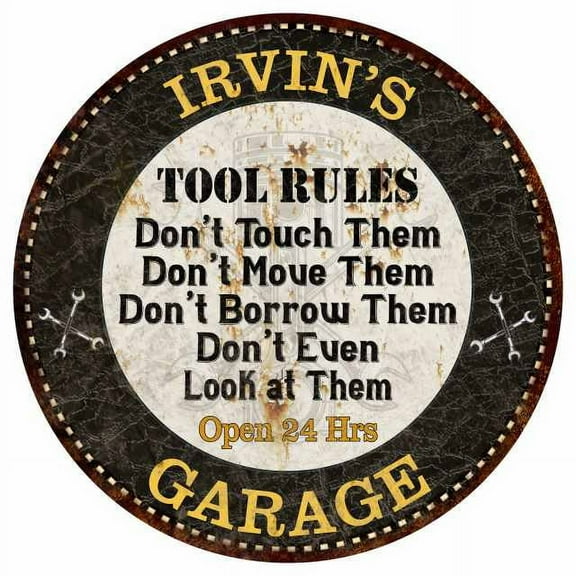 IRVIN'S Garage Rules 12" Round Metal Sign Garage Bar Wall Décor 200120013175