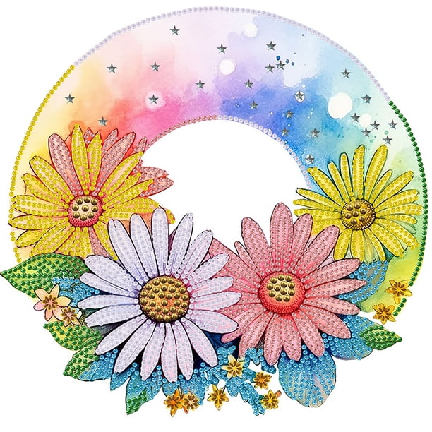 Pintura de diamante 5D DIY Taladro parcial con forma especial Decoración de flores de arco iris 30x30 cm