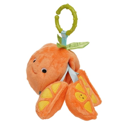 Manhattan Toy Mini-Apple Farm Orange Baby Travel Toy with Rattle, Squeaker, Crinkle Fabric & Teether Clip-on Attachment