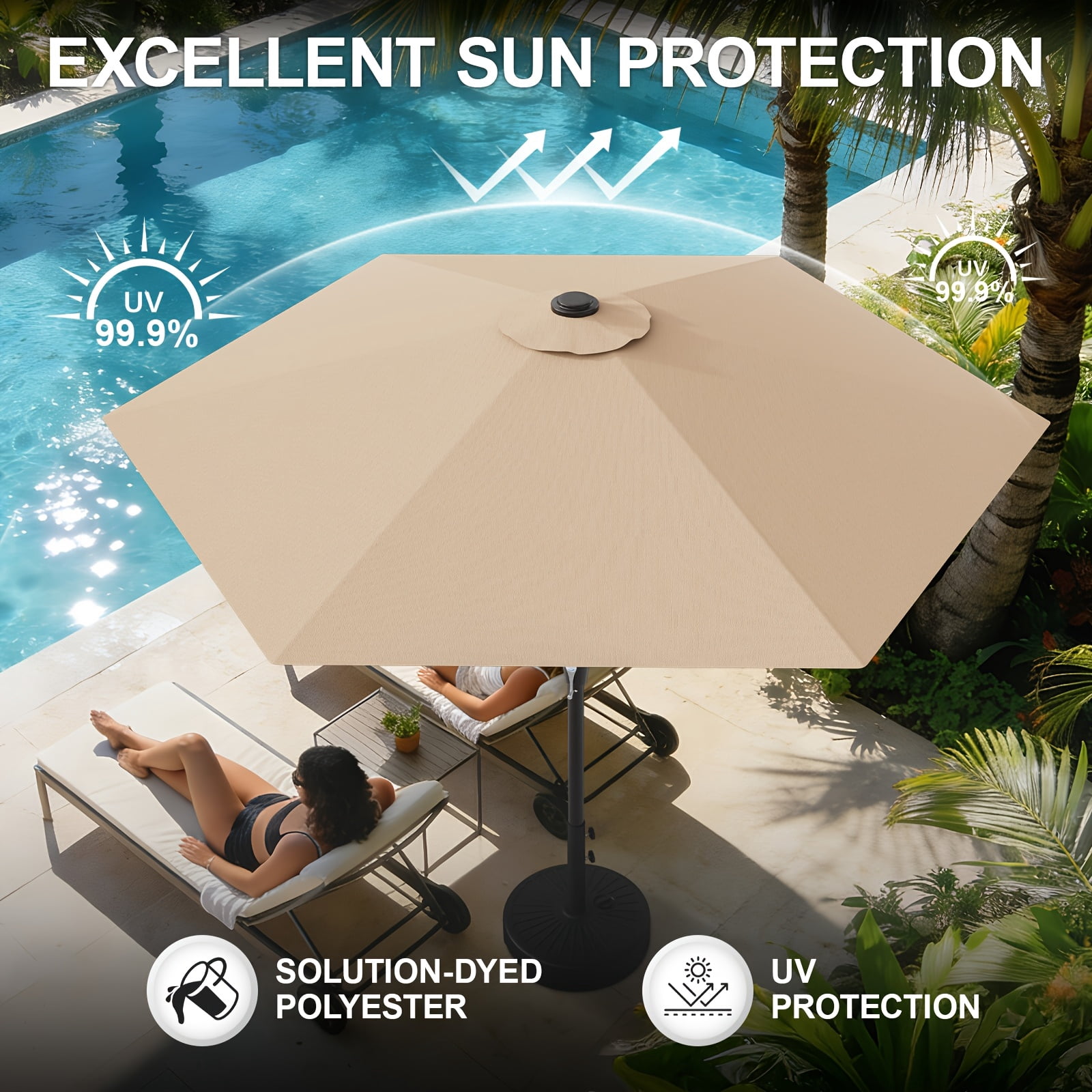 7.5ft Heavy Duty Outdoor Patio Umbrella, Windproof Market Umbrella with 6 Fiberglass Ribs, UV Protection Canopy with Crank Handle for Backyard Beach Pool, Base Sold Separately