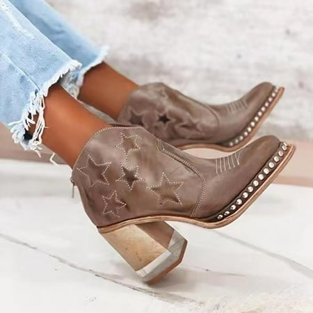 

Aueoeo Platform Boots Womens Winter Boots Embroidered Thick Heel Women S Boots With Side Zipper Short Womens Snow Boots