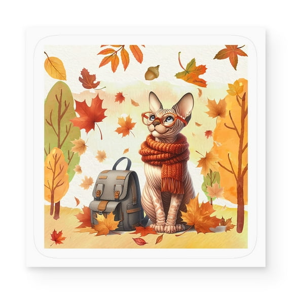 Welcome Fall Sphynx Enjoys School Time Autumn Fall Leaves Vinyl Sticker Cat Lover Kitten Owner Gifts Idea Waterproof Decal Art Decor - 02013