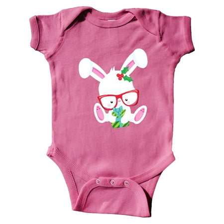 

Inktastic Christmas Rabbit Hipster Rabbit With Glasses Gift Baby Boy or Baby Girl Bodysuit