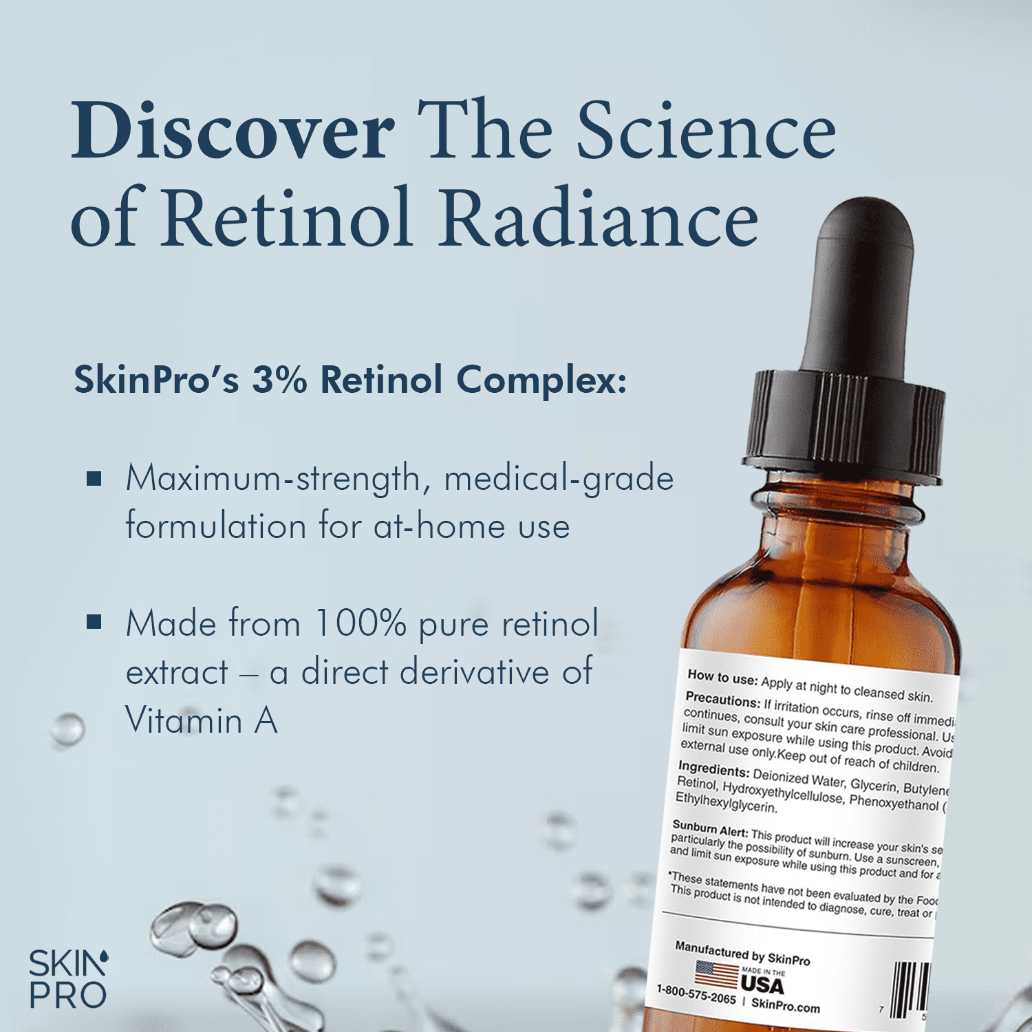 SkinPro Retinol Serum for Face - Anti Aging Face Serum for Dark Spots, Fine Lines and Wrinkles, 3% Retinol Complex Skin Renewing and Resurfacing Night with Hyaluronic Acid - 30 ml