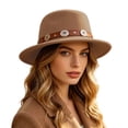 thumbnail image 3 of Womens Hats Women Wool Flat Top Jazz Beret Vintage British Fedora Hat Khaki One Size, 3 of 6